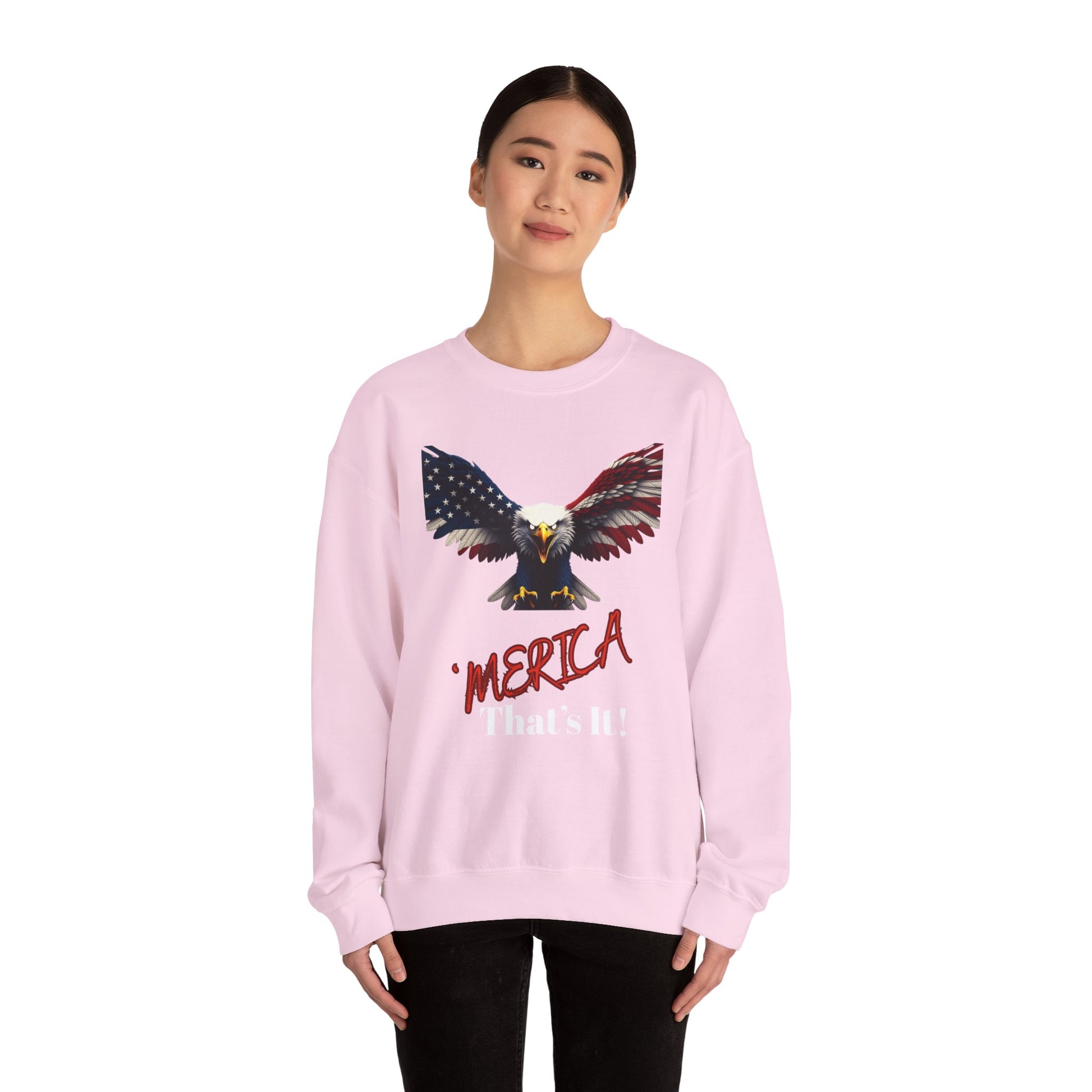 Merica. That's It Patriotic Eagle text on a Crewneck Sweatshirt