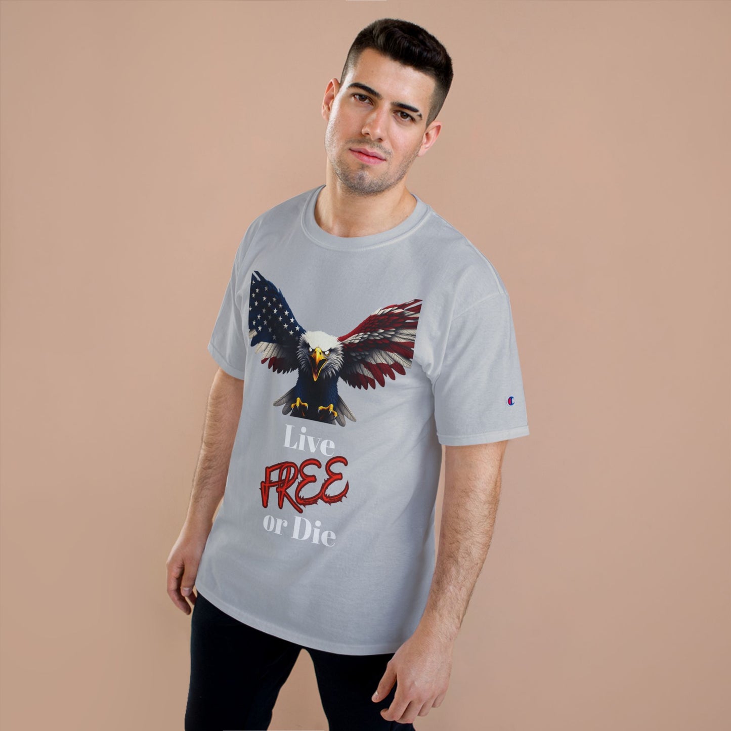 Live Free Or Die Patriotic Eagle on a Champion T-shirt