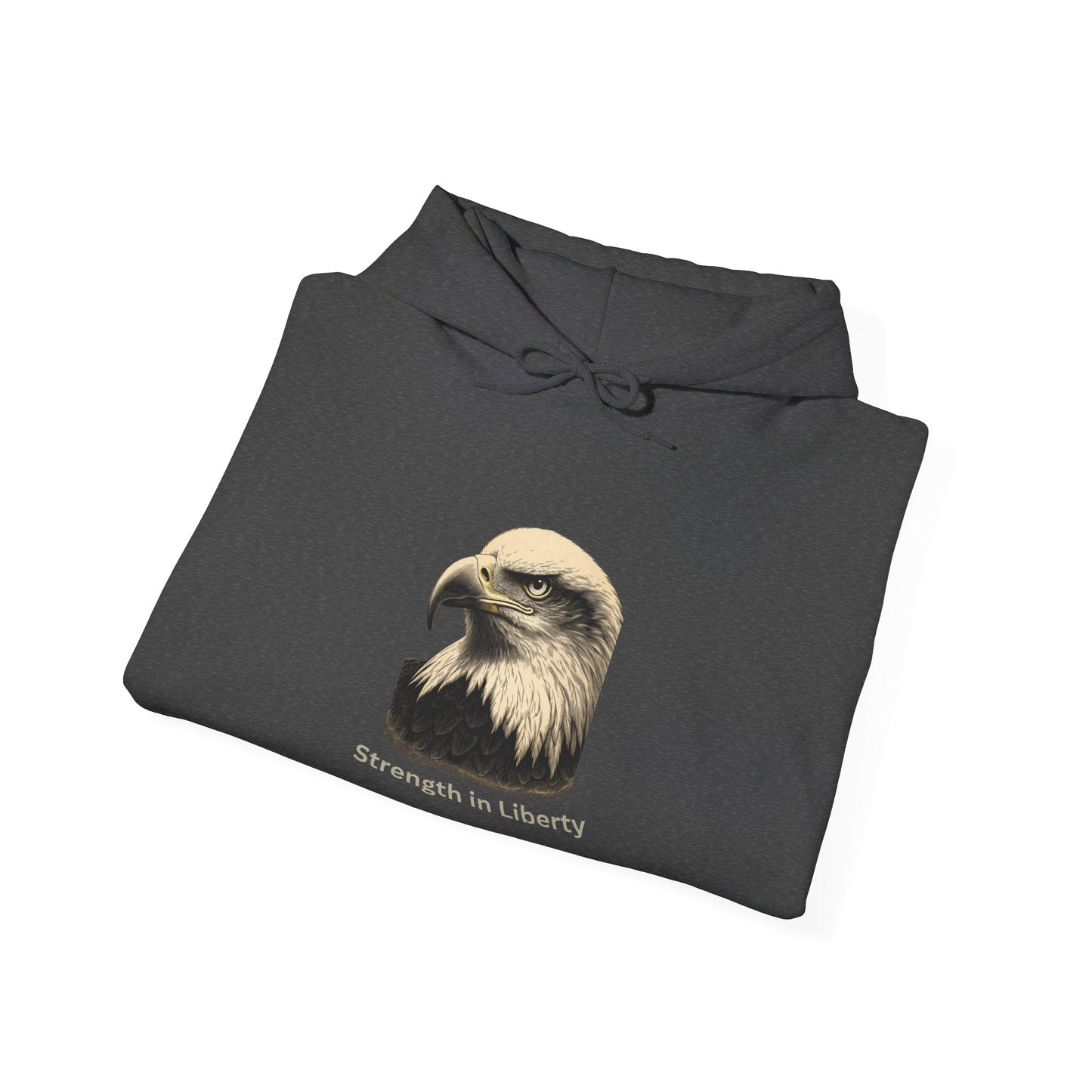 Strength in Liberty text beneath an eagle head on a Pullover Hoodie