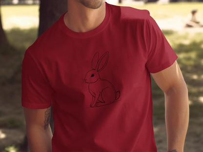 Red Rabbit Outline Graphic Design Shirt product type
T-Shirt, Shirt, Apparel, Rabbit, Bunny, Animal, Graphic, Outline, Illustration, Line Art, Red, Maroon, Creature, Minimalist, Cute, Nature, Wildlife, Mens, Unisex, Short Sleeve