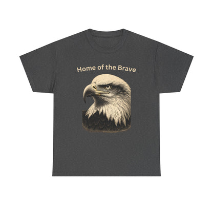 Engraved Eagle - Home of the Brave - text on the top of a Heavyweight T-shirt
