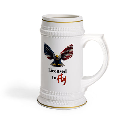 Licensed To Fly Patriotic Eagle on a 22oz Ceramic Beer Stein