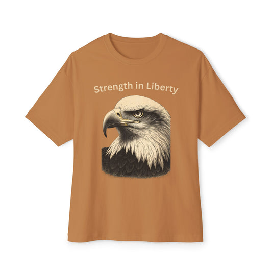 Engraved Eagle - Strength in Liberty text at the top of a premium tee