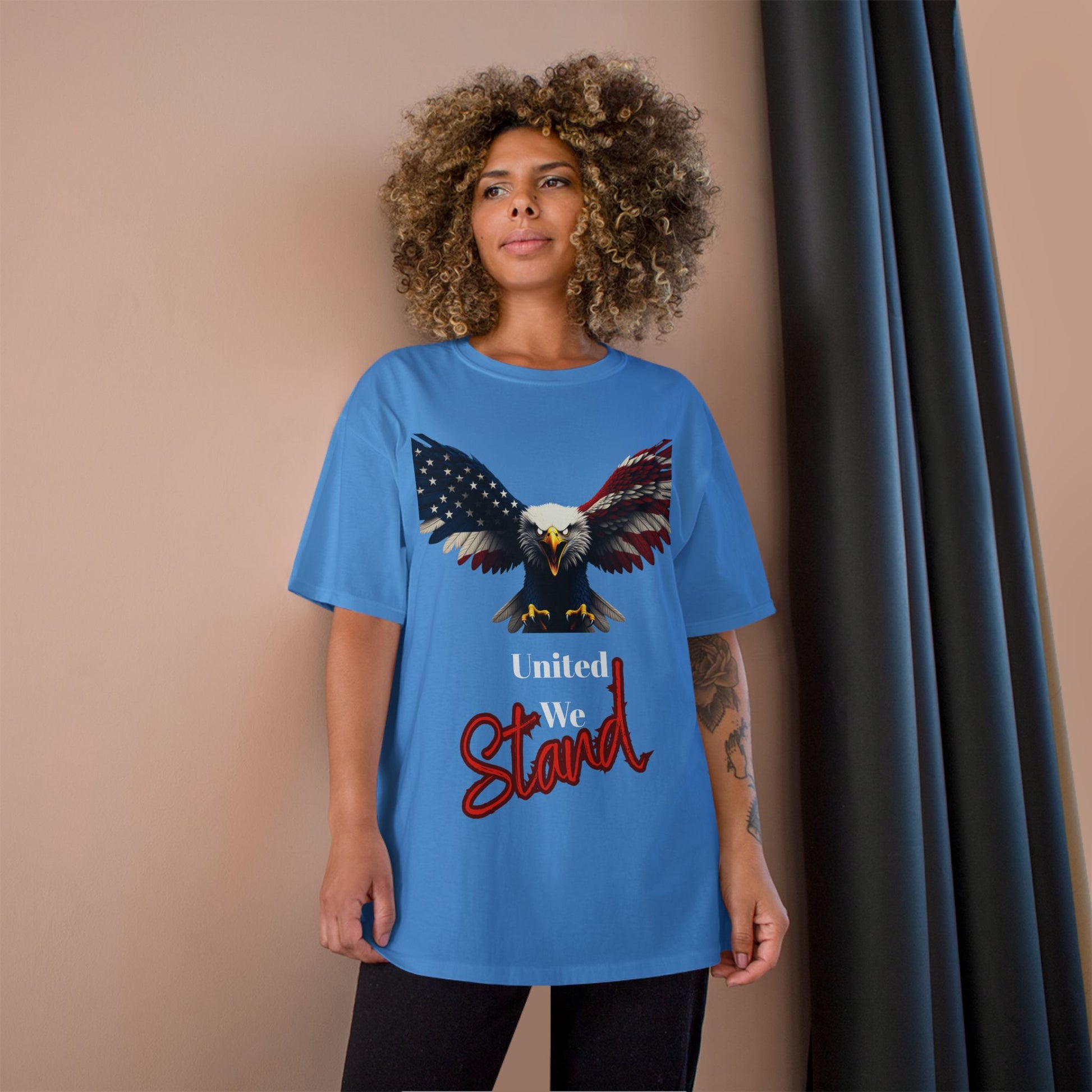 United We Stand Patriotic Eagle on a Champion T-shirt