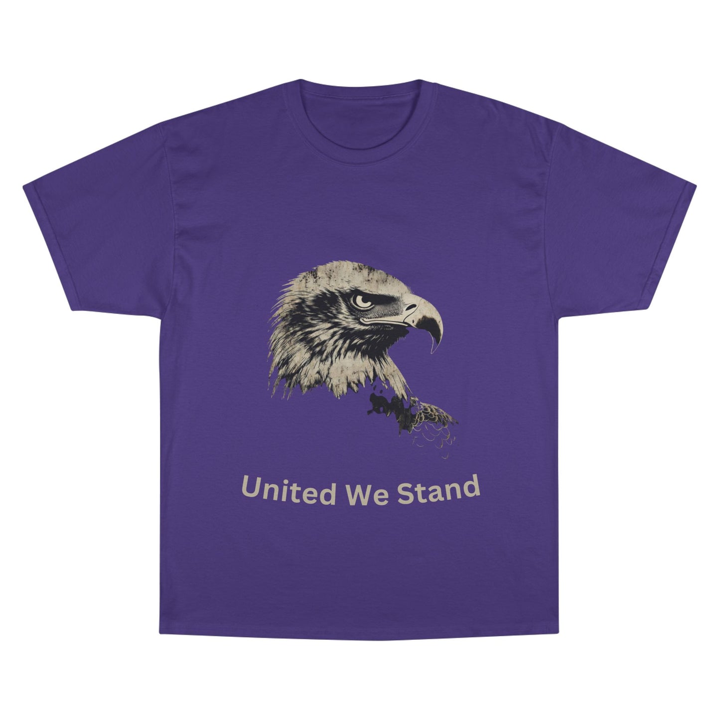 United We Stand text below an eagle head on a Champion Tee
