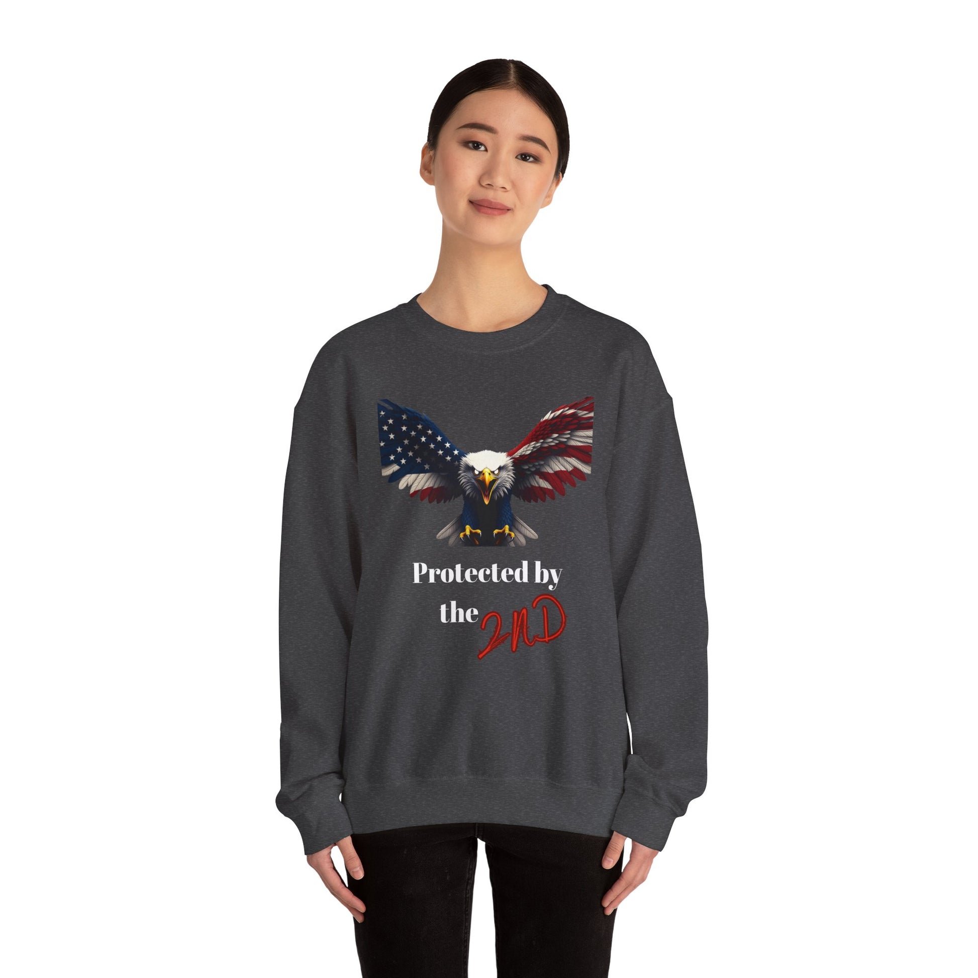 Protected By The 2nd Patriotic Eagle text on a Crewneck Sweatshirt