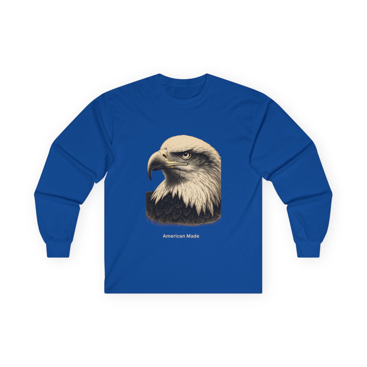 An Engraved Eagle head on a long sleeve T-shirt