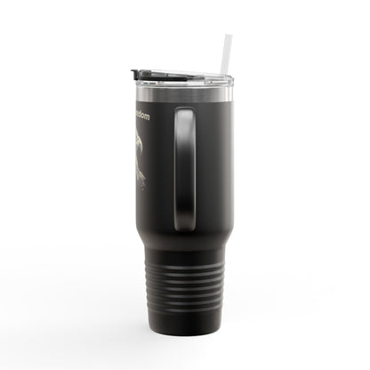 Built of Freedom text on the top of a  40oz Insulated Travel Mug