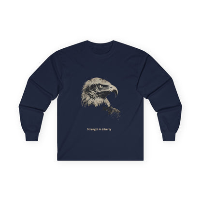 Strength in Liberty text on a Long-Sleeve Tee