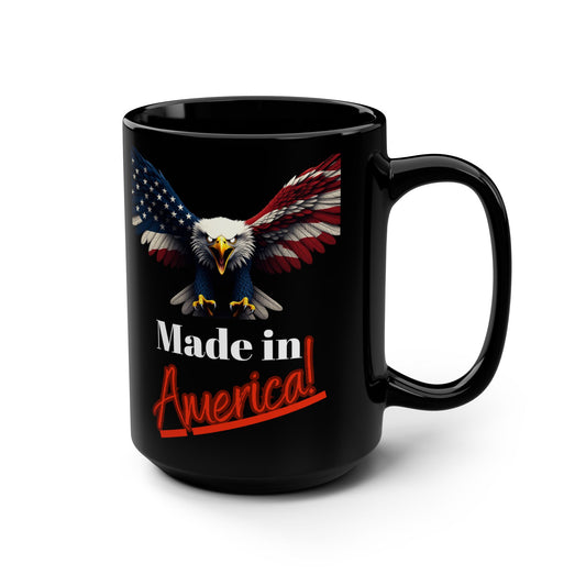 Patriotic Eagle Made In America on a Black Mug 15oz