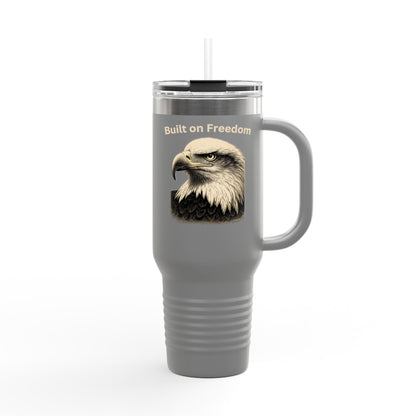 Built on Freedom text on the top of a  40oz Insulated Travel Mug