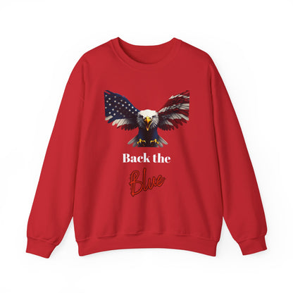 Back The Blue Patriotic Eagle text on a Crewneck Sweatshirt