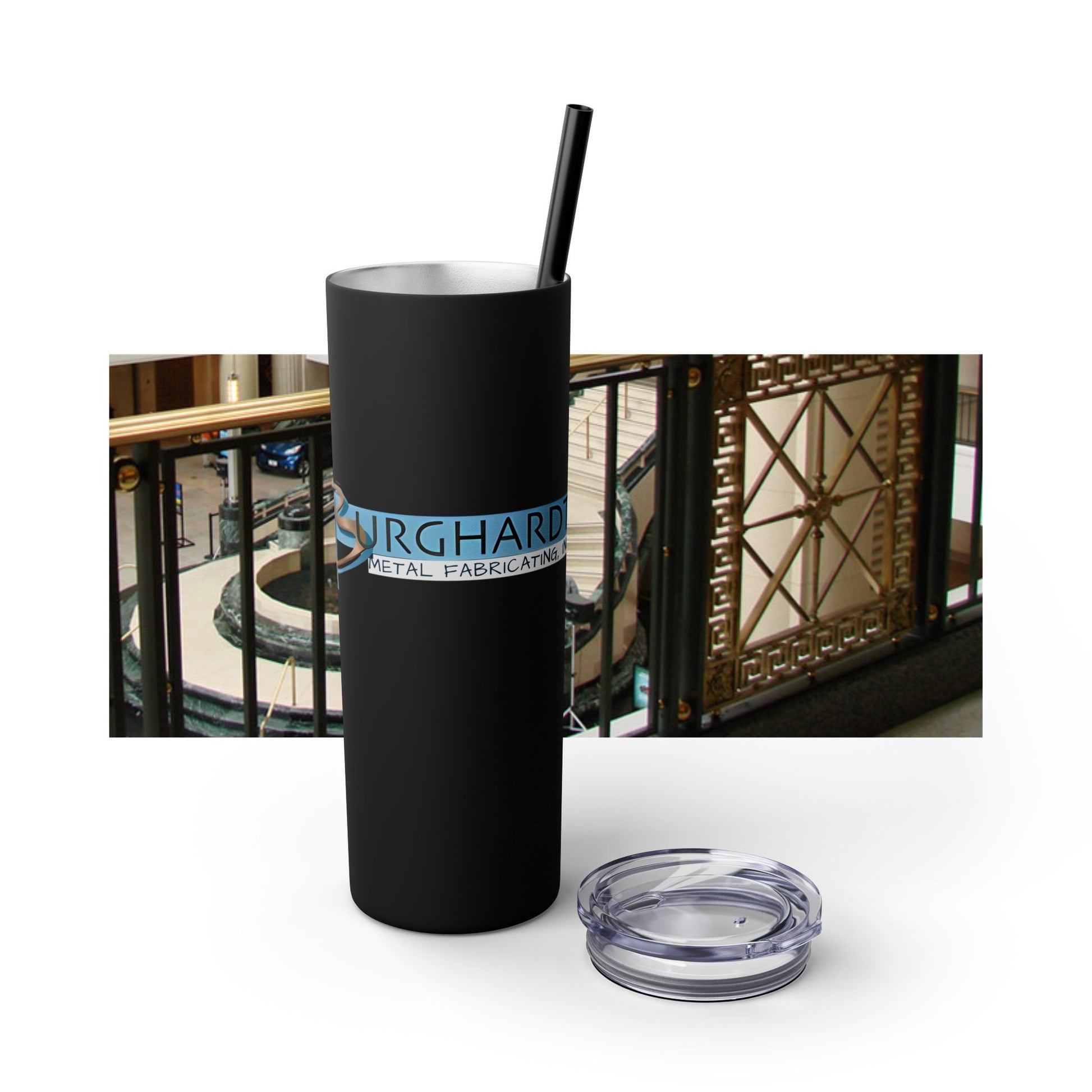 Burghardt Metal Fabricating, Inc., logo on a 20oz Skinny Tumbler