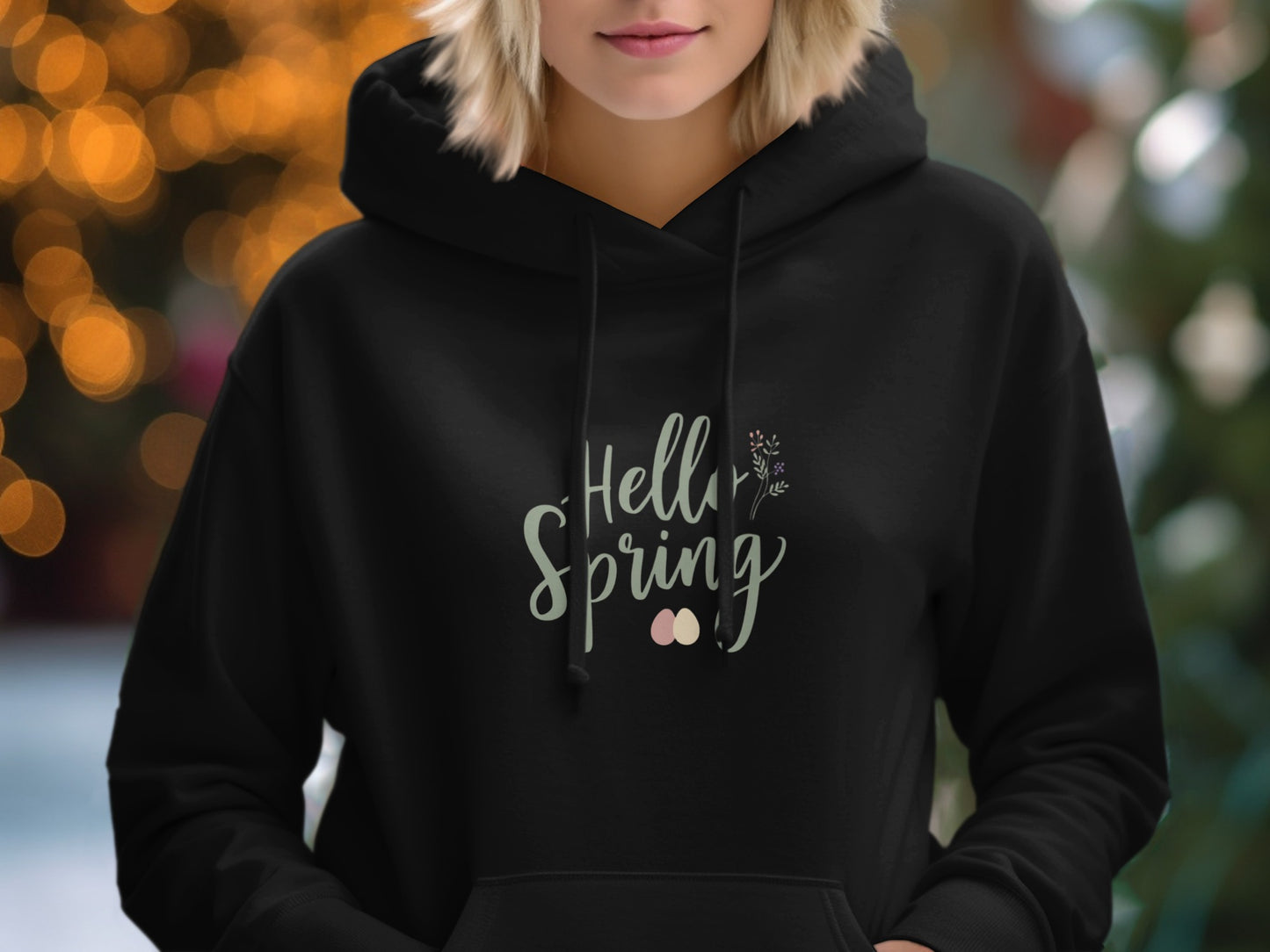 Hello Spring Design Black Hoodie Merchandise