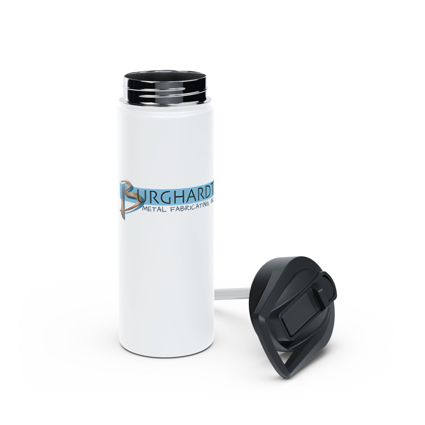 Burghardt Metal Fabricating, Inc., logo on a Stainless Steel Water Bottle
