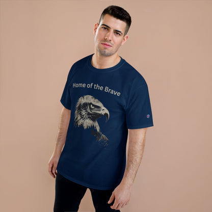 Home of the Brave text above an eagle head on a Champion Tee