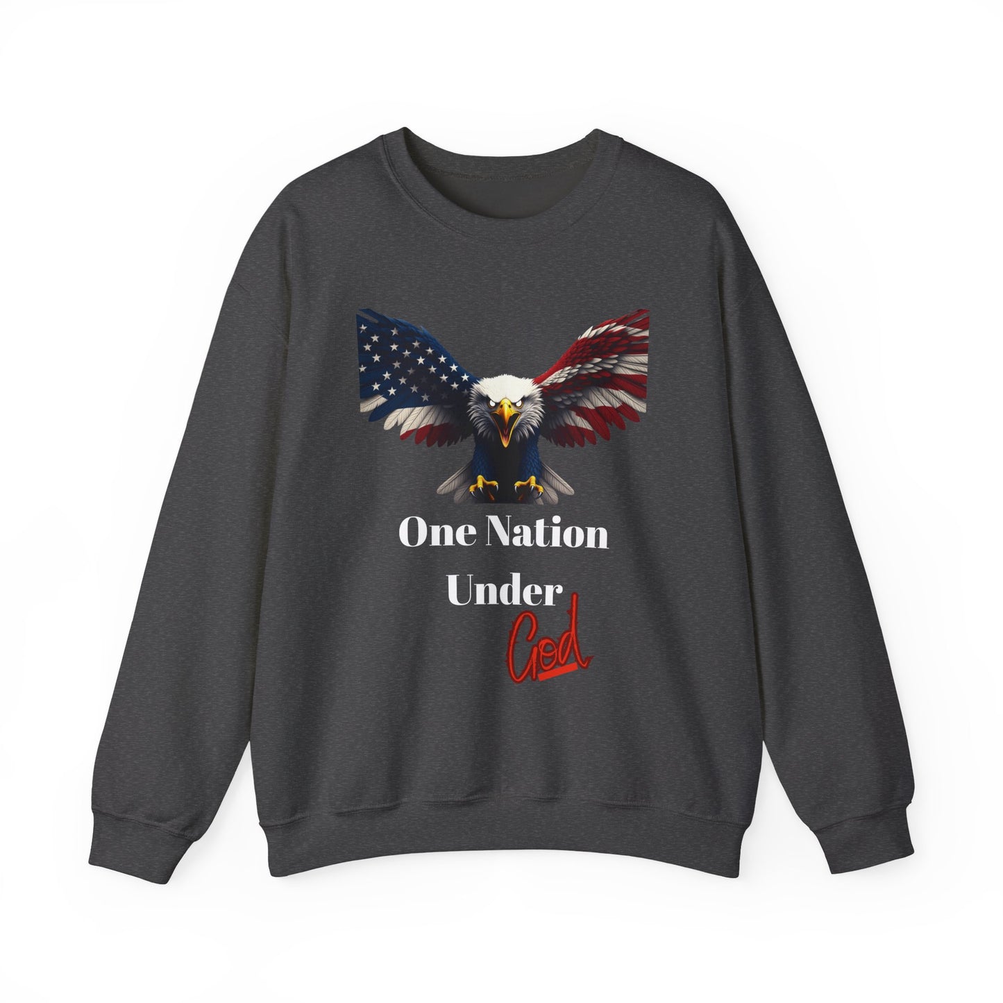 One Nation Under God Patriotic Eagle text on a Crewneck Sweatshirt