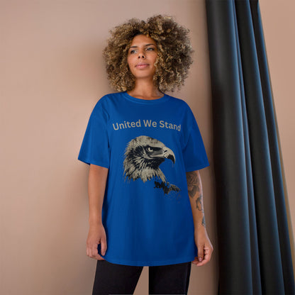 United We Stand text above an eagle head on a Champion Tee