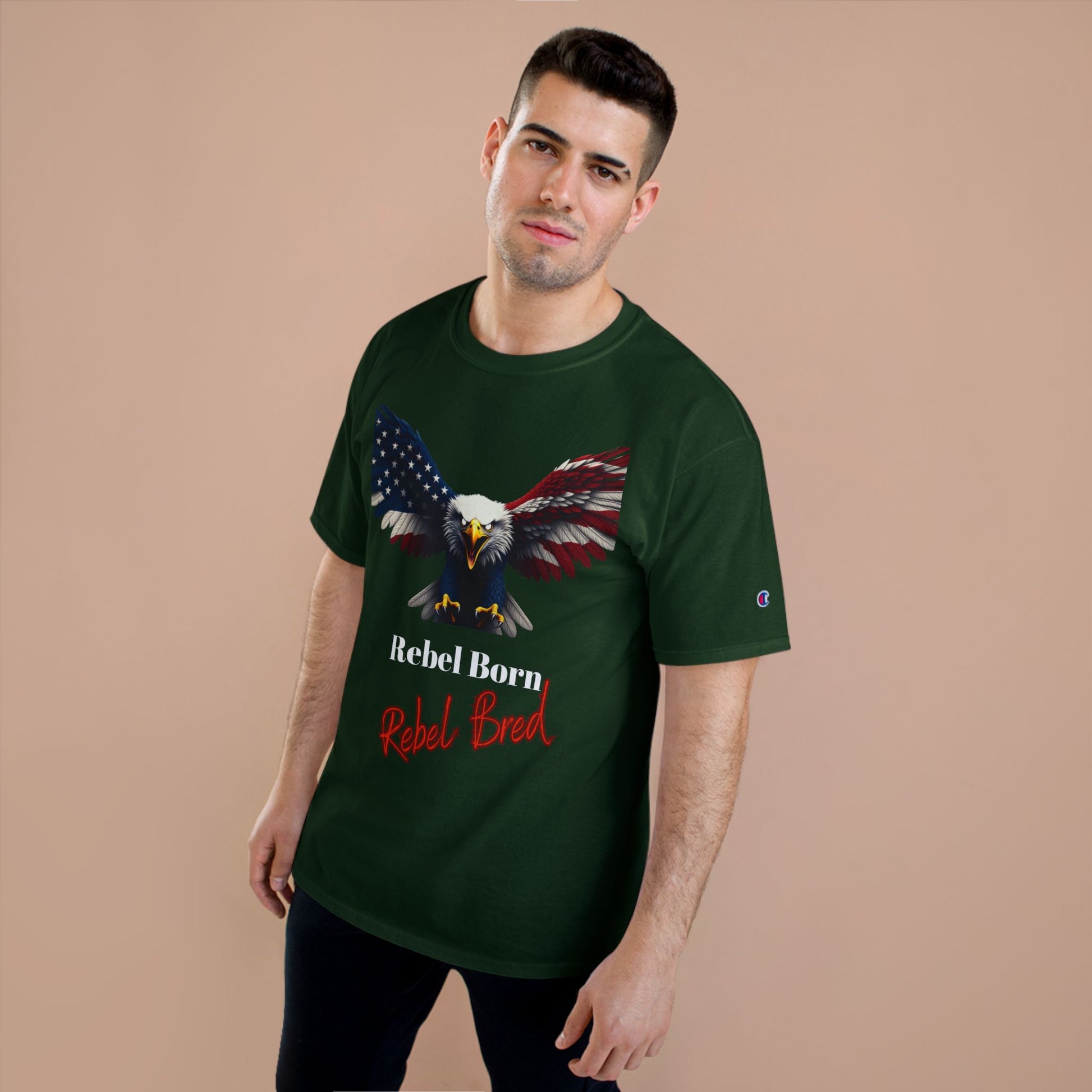 Rebel Born Rebel Bred Patriotic Eagle on a Champion T-shirt