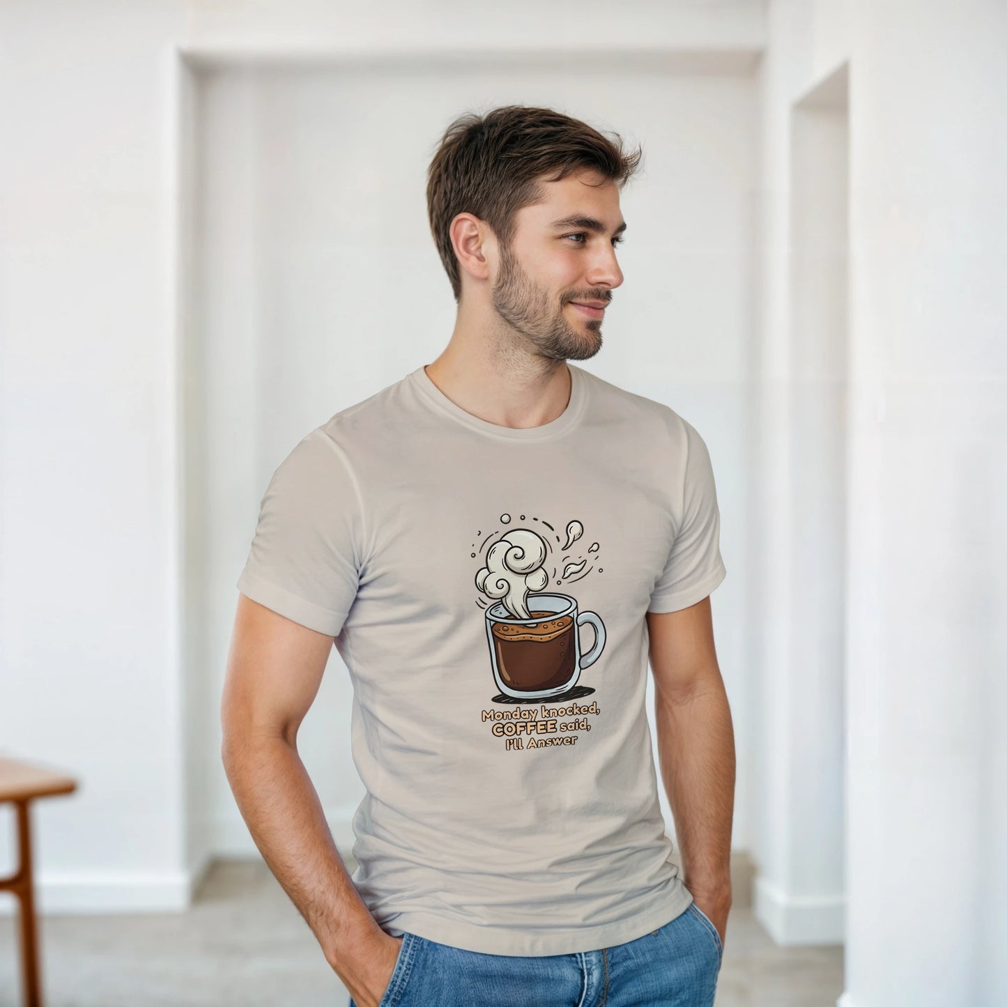 Monday Knocked, Coffee Answered on a Heavyweight Caffeine Lover T on a Shirt