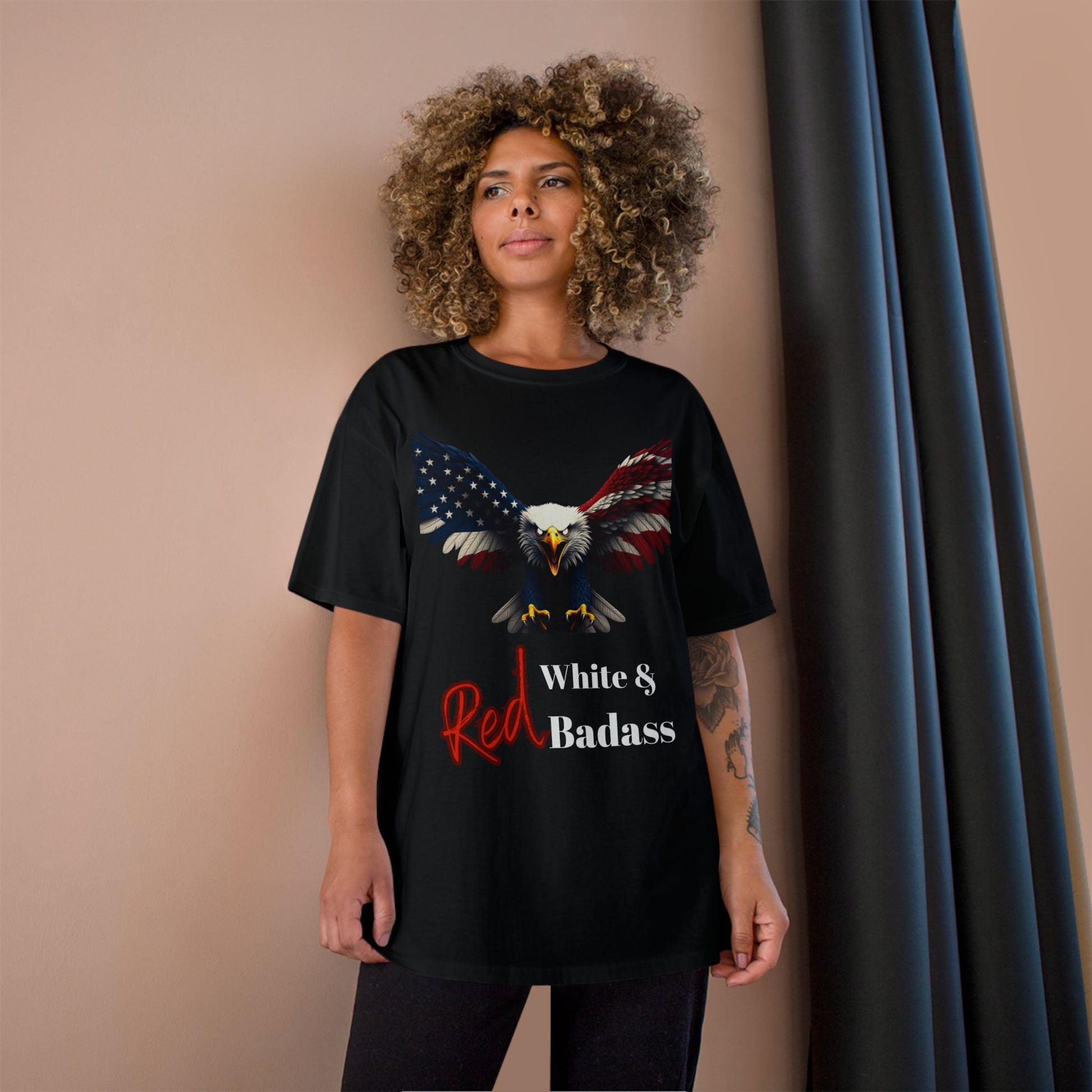 Red White & Badass Patriotic Eagle on a Champion T-shirt