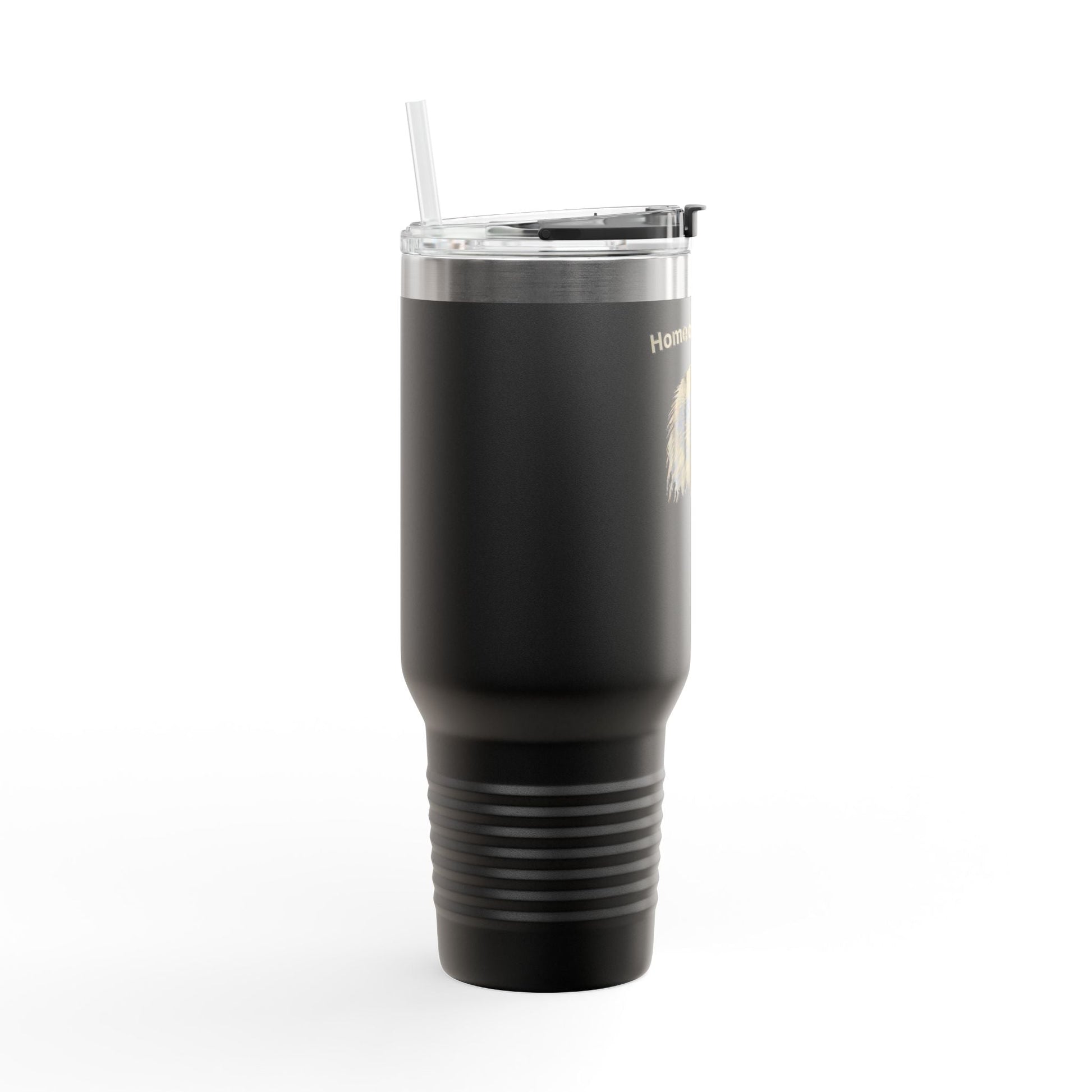 Land of the Free text on the top of a  40oz Insulated Travel Mug
