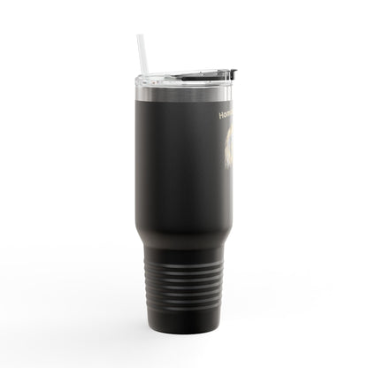 Land of the Free text on the top of a  40oz Insulated Travel Mug