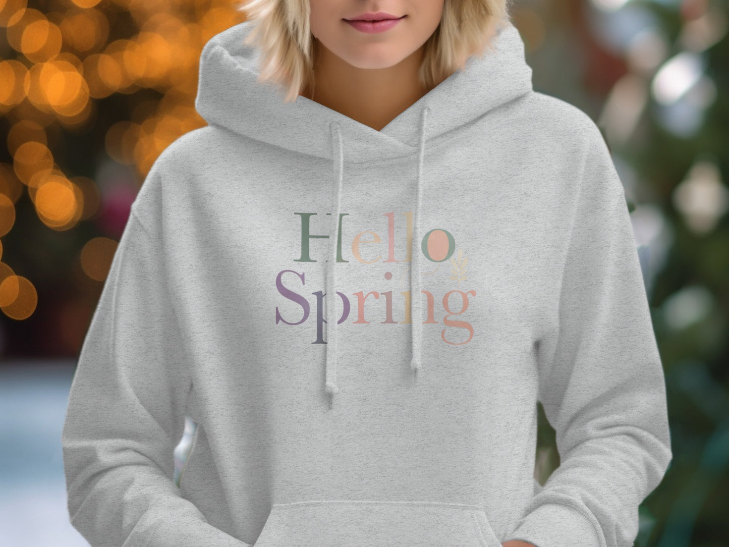 Hello Spring Hoodie with Pastel Lettering Design