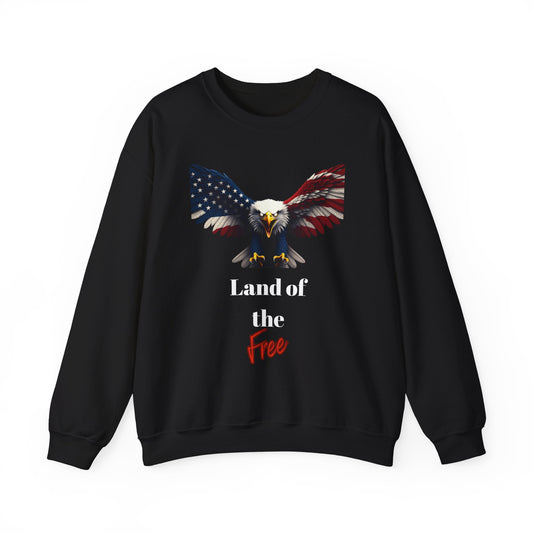 Land Of The Free Patriotic Eagle text on a Crewneck Sweatshirt