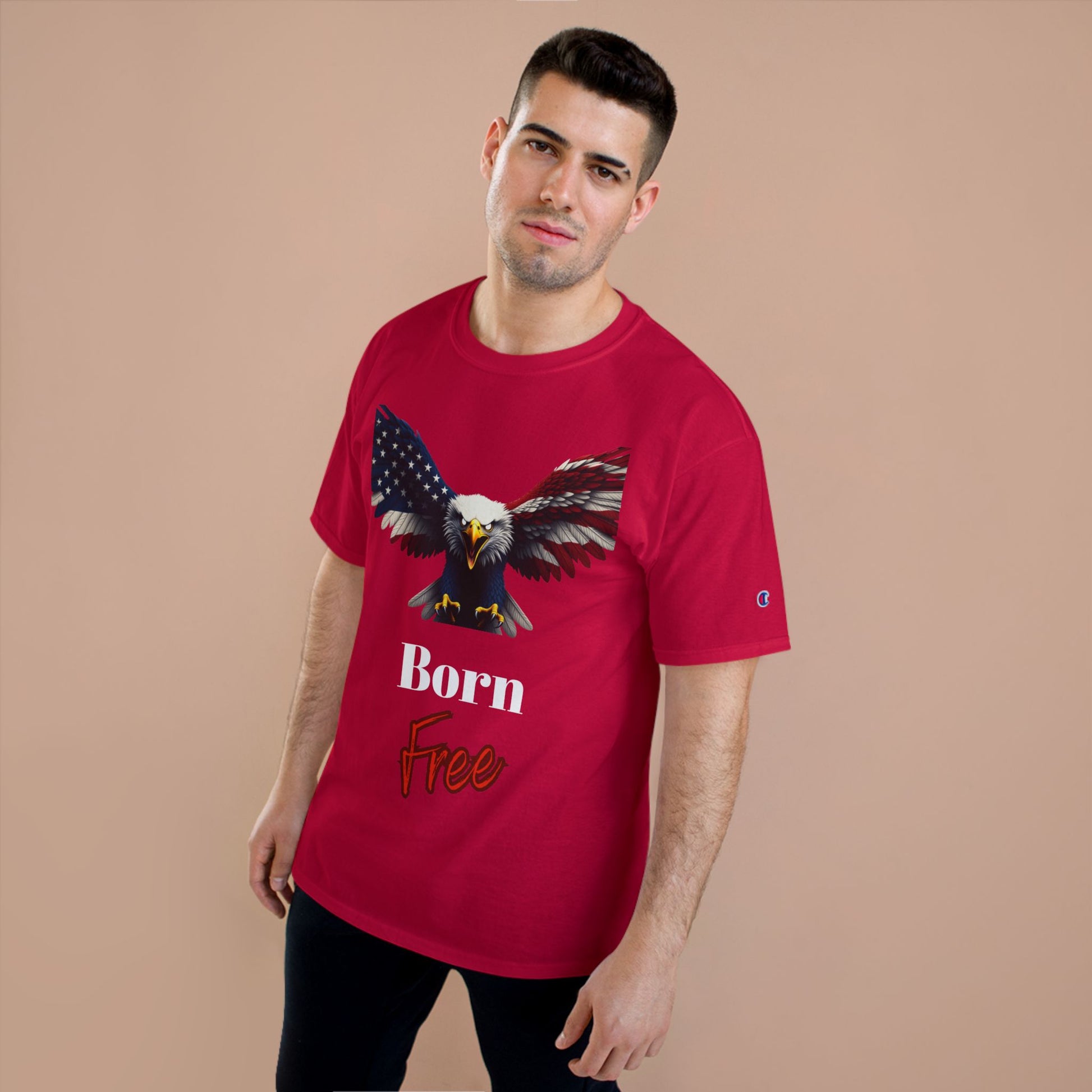 Born Free Patriotic Eagle on a Champion T-shirt
