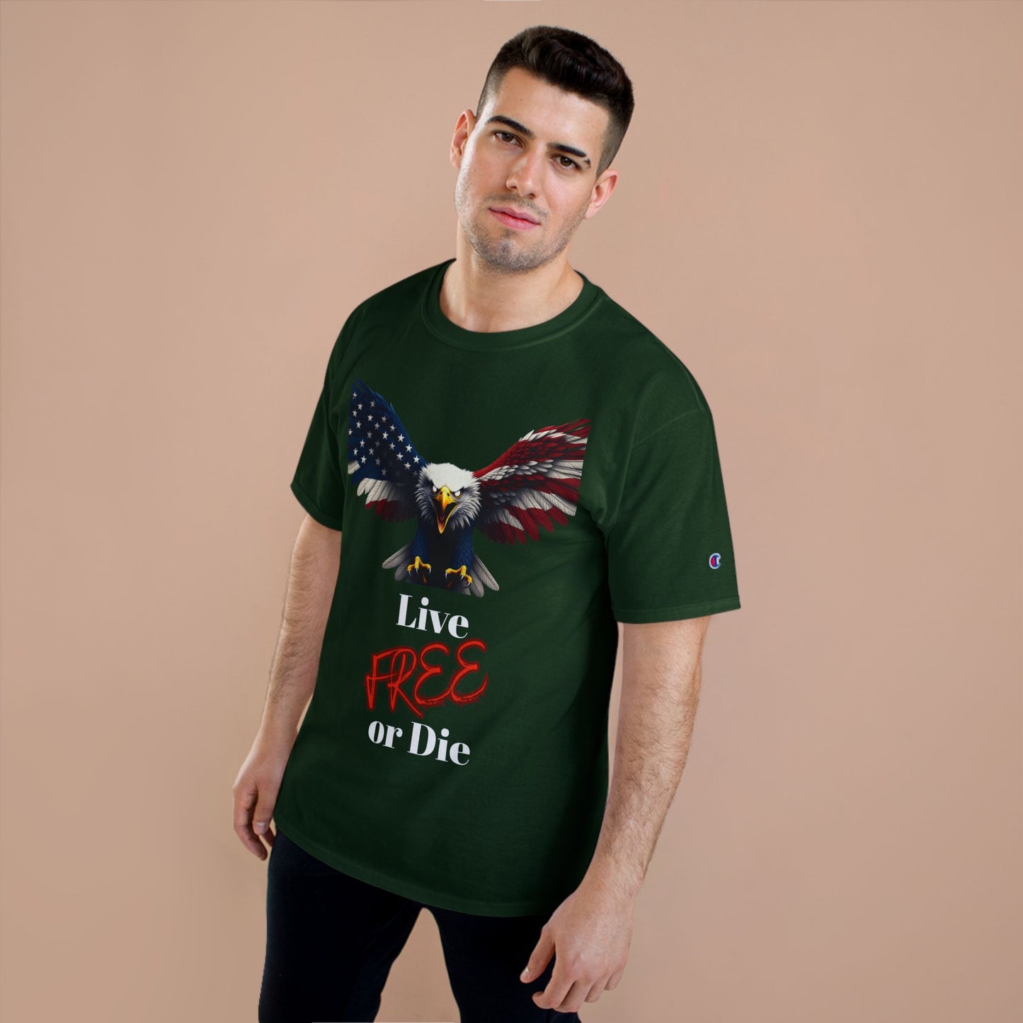 Live Free Or Die Patriotic Eagle on a Champion T-shirt