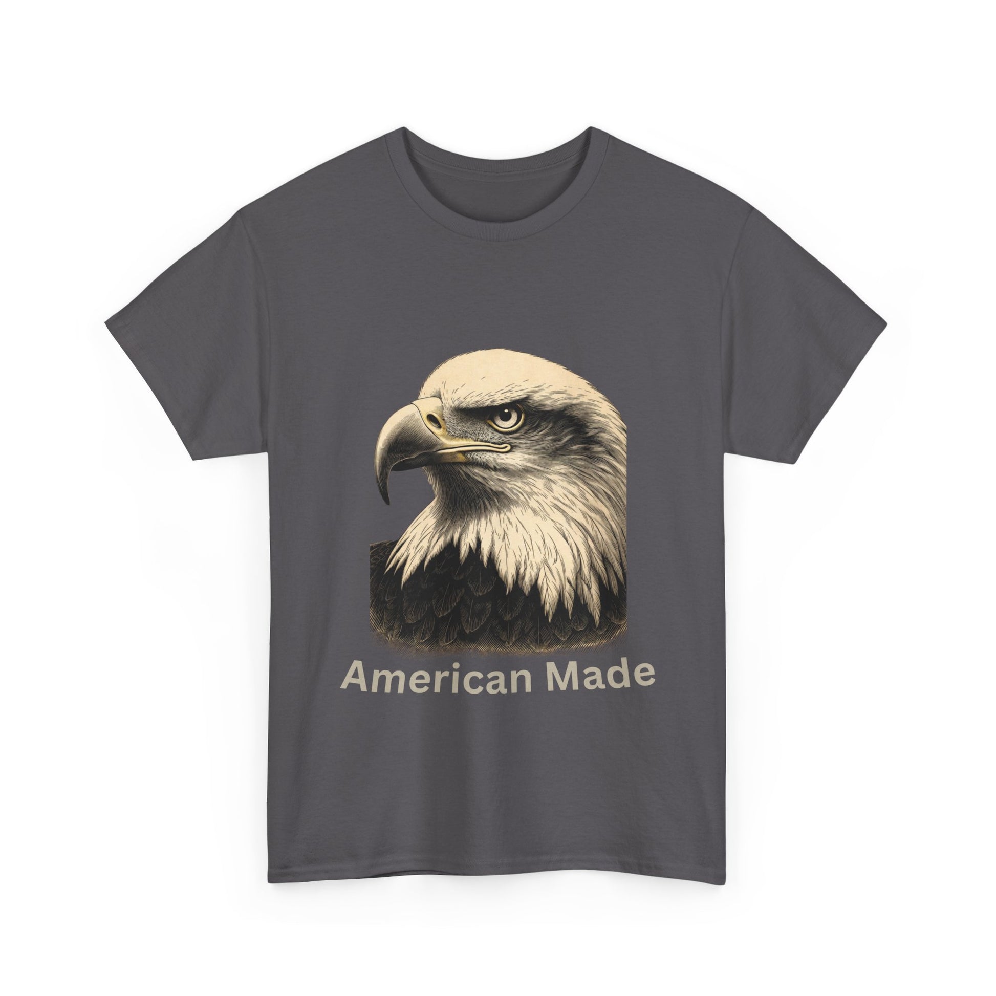 Engraved Eagle - American Made - text on the bottom of a Heavyweight T-shirt