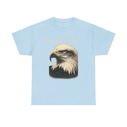 Engraved Eagle - Strength in Liberty - text on the top of a Heavyweight T-shirt