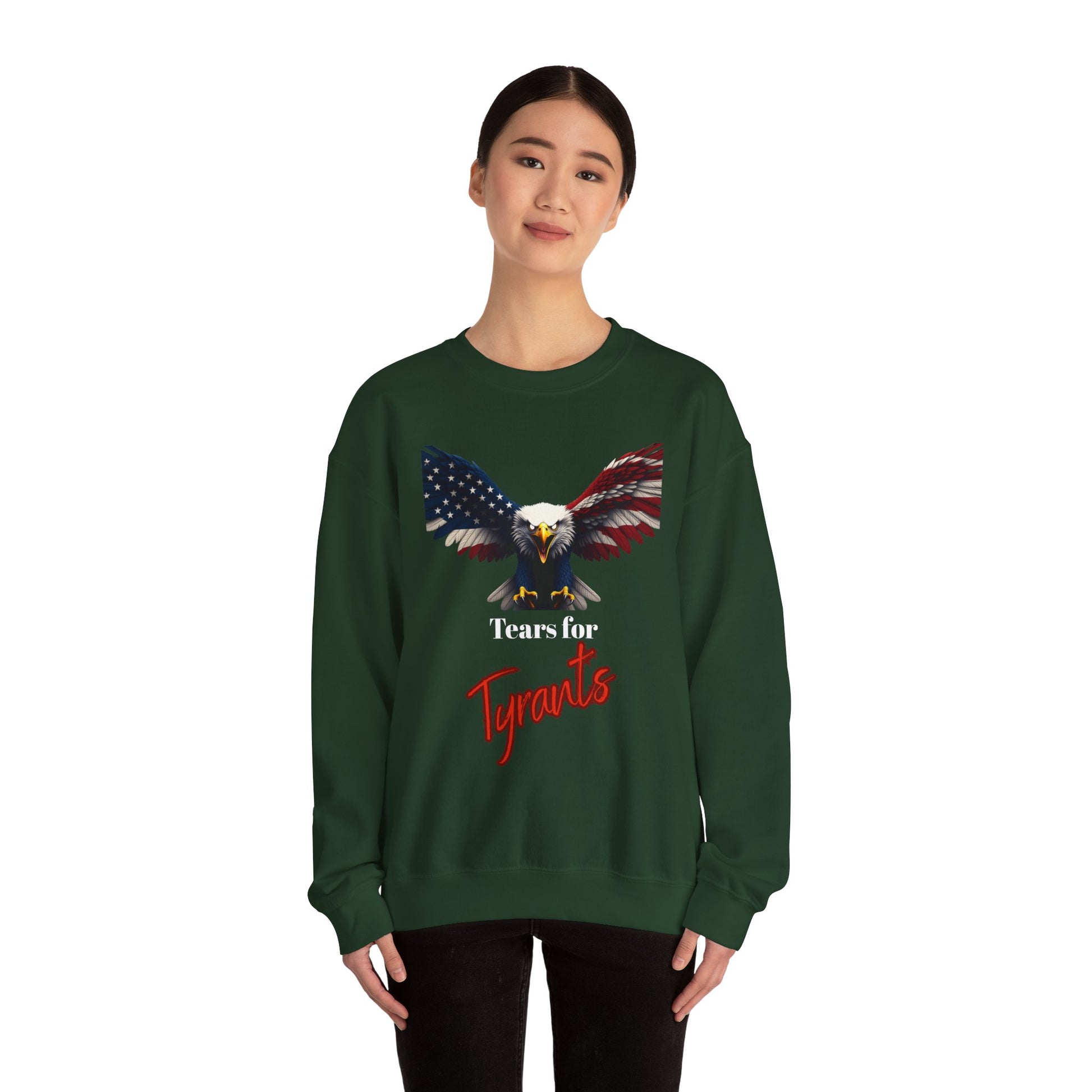 Tears For Tyrants Patriotic Eagle text on a Crewneck Sweatshirt