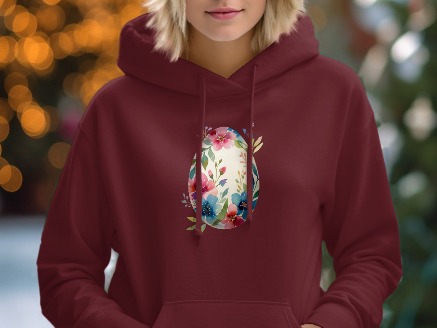 Floral Pattern Red Hoodie for Women Drawing Attention