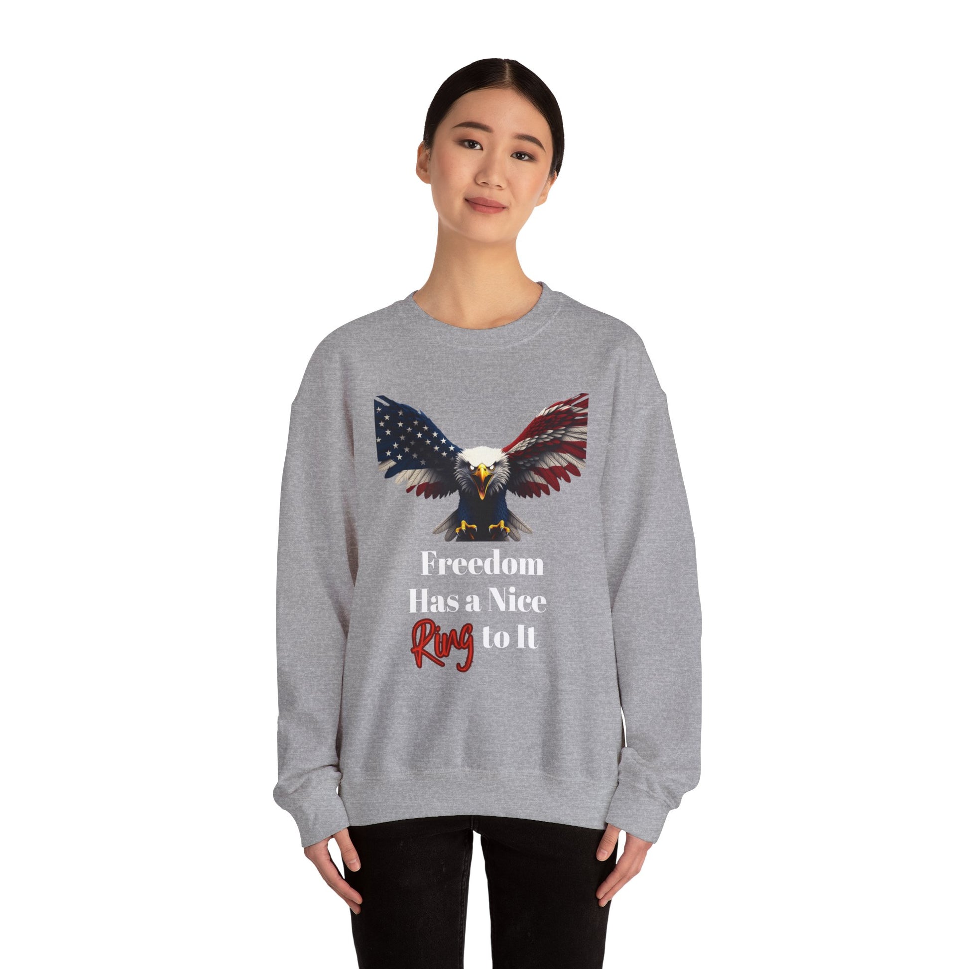 Freedom Has A Nice Ring To It Patriotic Eagle text on a Crewneck Sweatshirt