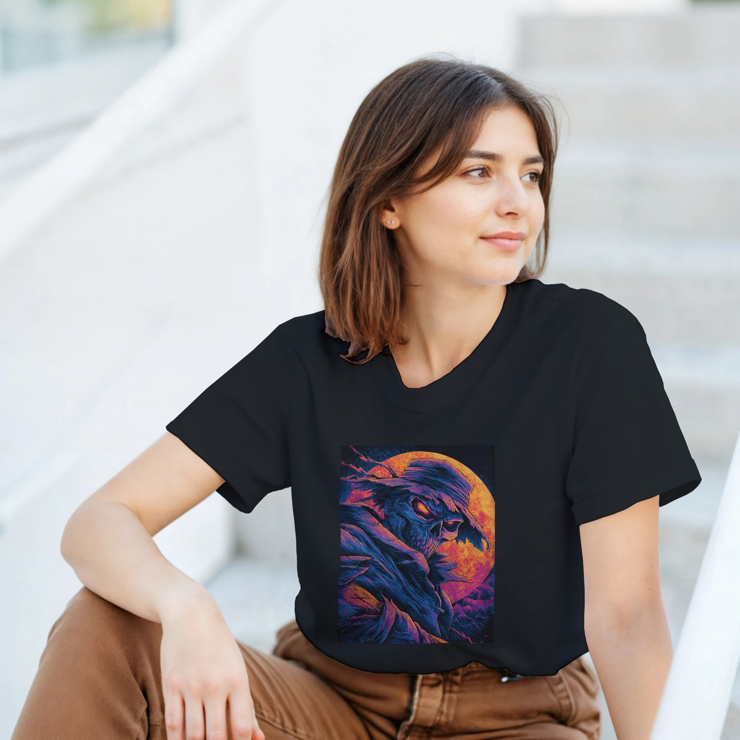 Vibrant Skull & Scarecrow on a Heavyweight T-shirt