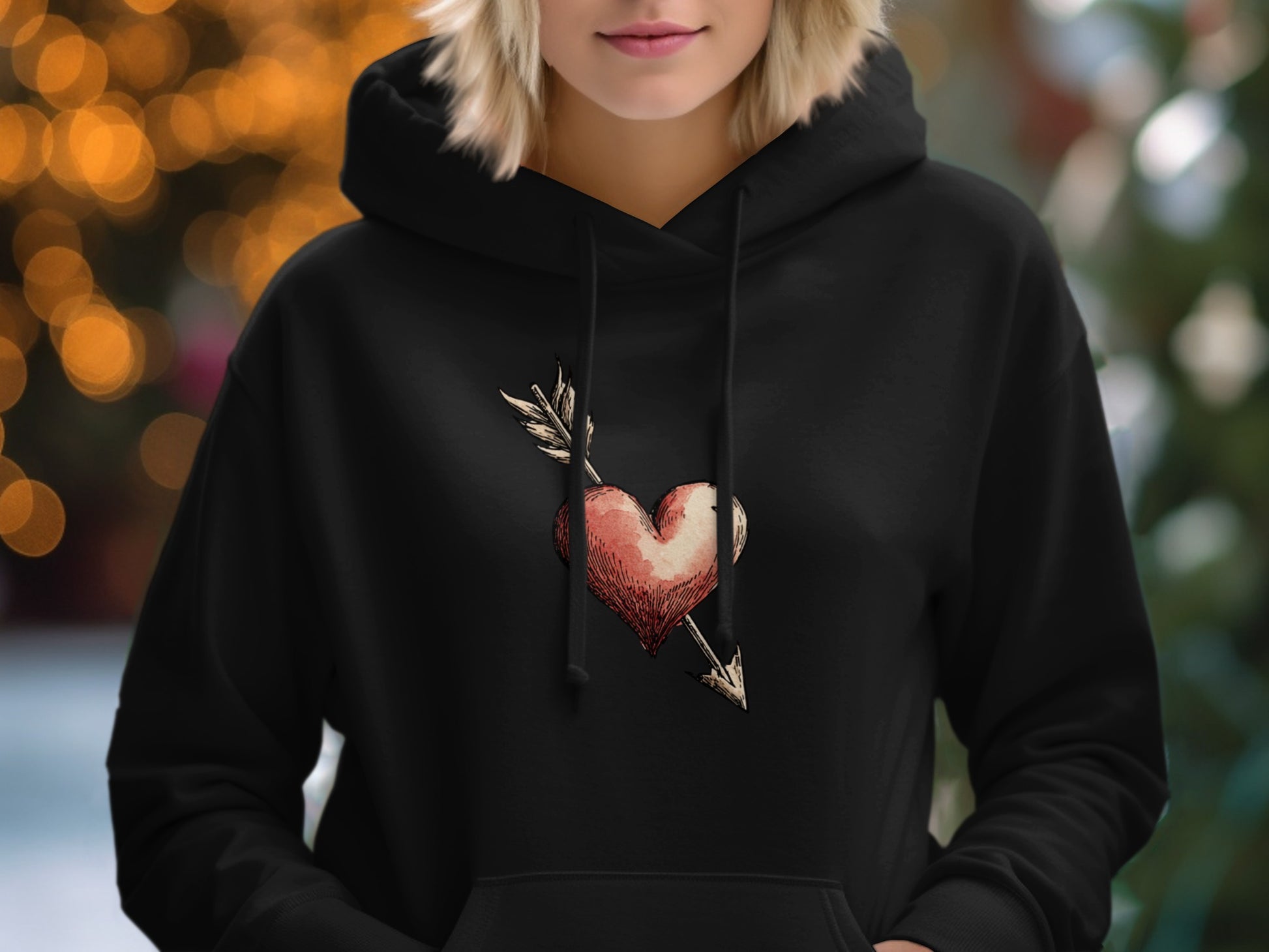 Arrow Through Heart Design Black Hoodie Product