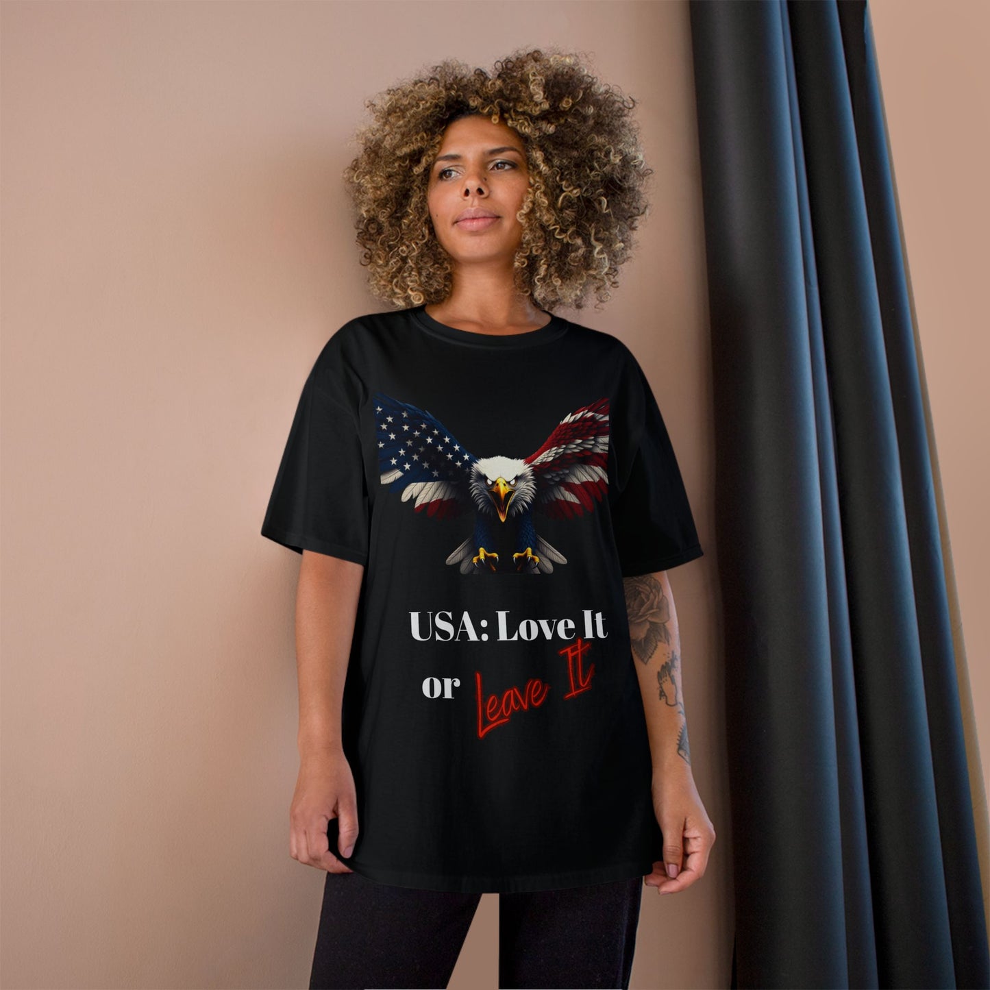 USA Love It Or Leave It Patriotic Eagle on a Champion T-shirt