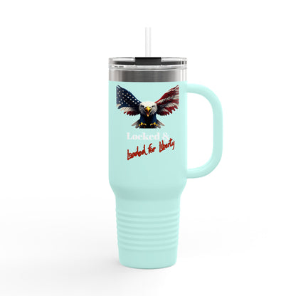 Locked & Loaded Patriotic Eagle on a 40oz tumbler