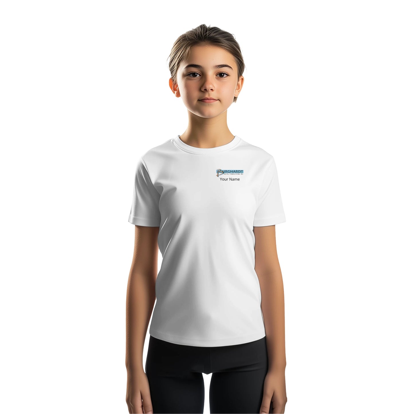 Burghardt Metal Fabricating, Inc., logo on a Performance Kids T-shirt