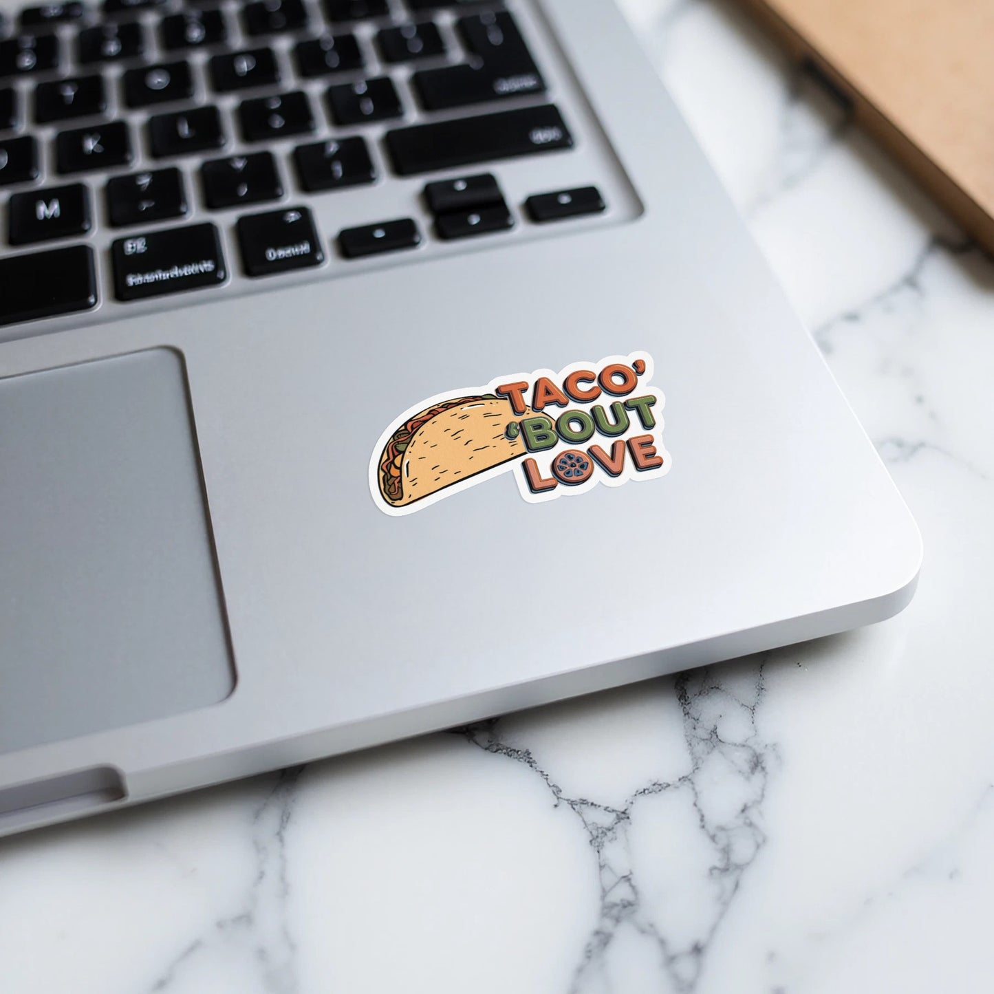 Taco 'Bout Love phrase with a Vintage & Retro design on Kiss-Cut Stickers