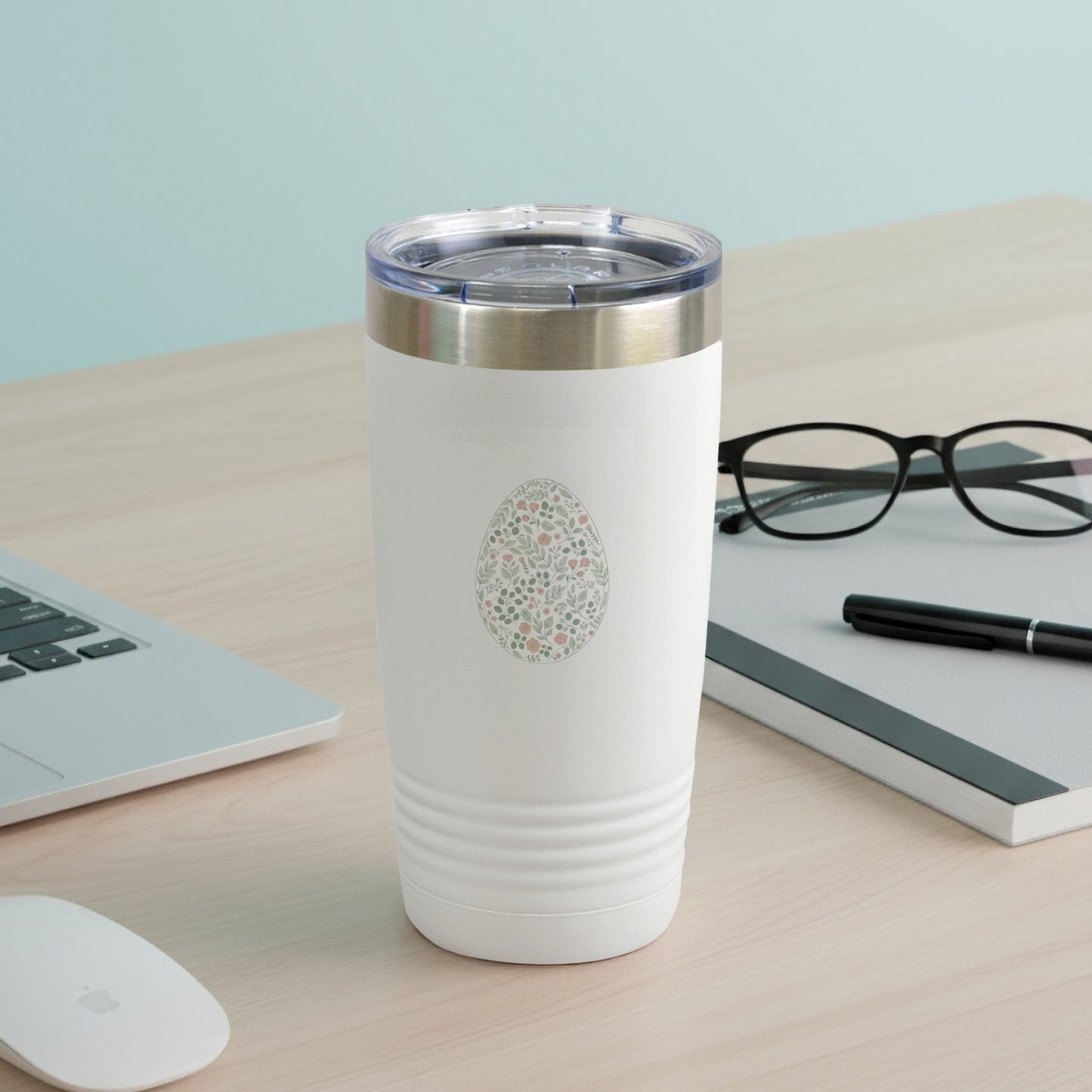 Floral Pattern Egg Design White Tumbler