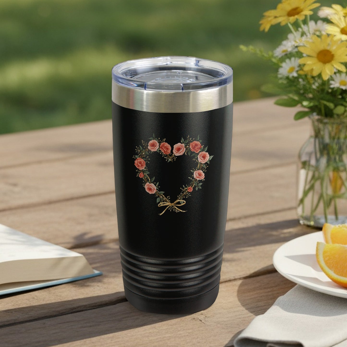 Floral Heart Design Travel Tumbler for Outdoor Use