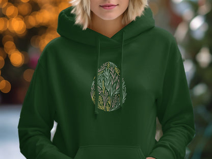 Green Hoodie with Festive Leaf Design for Casual Wear