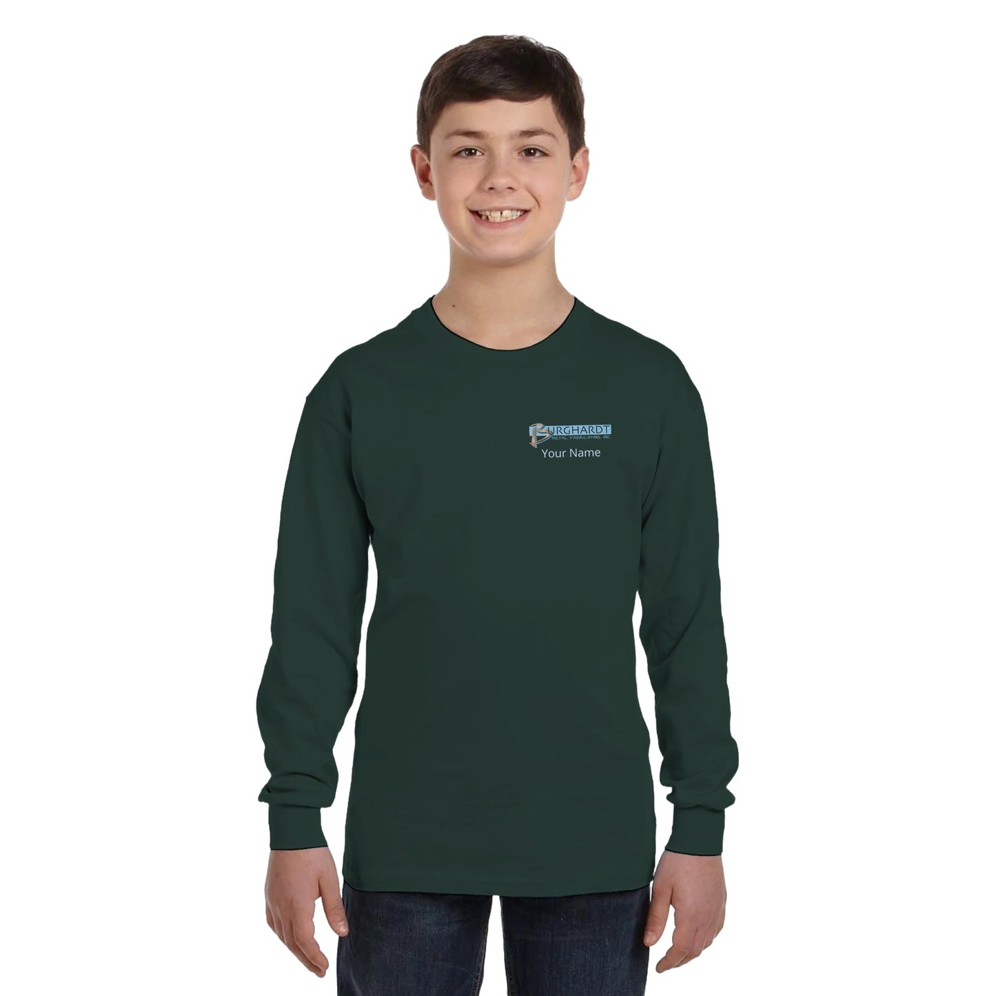 Burghardt Metal Fabricating, Inc., logo on a Youth Long-Sleeve T-Shirt