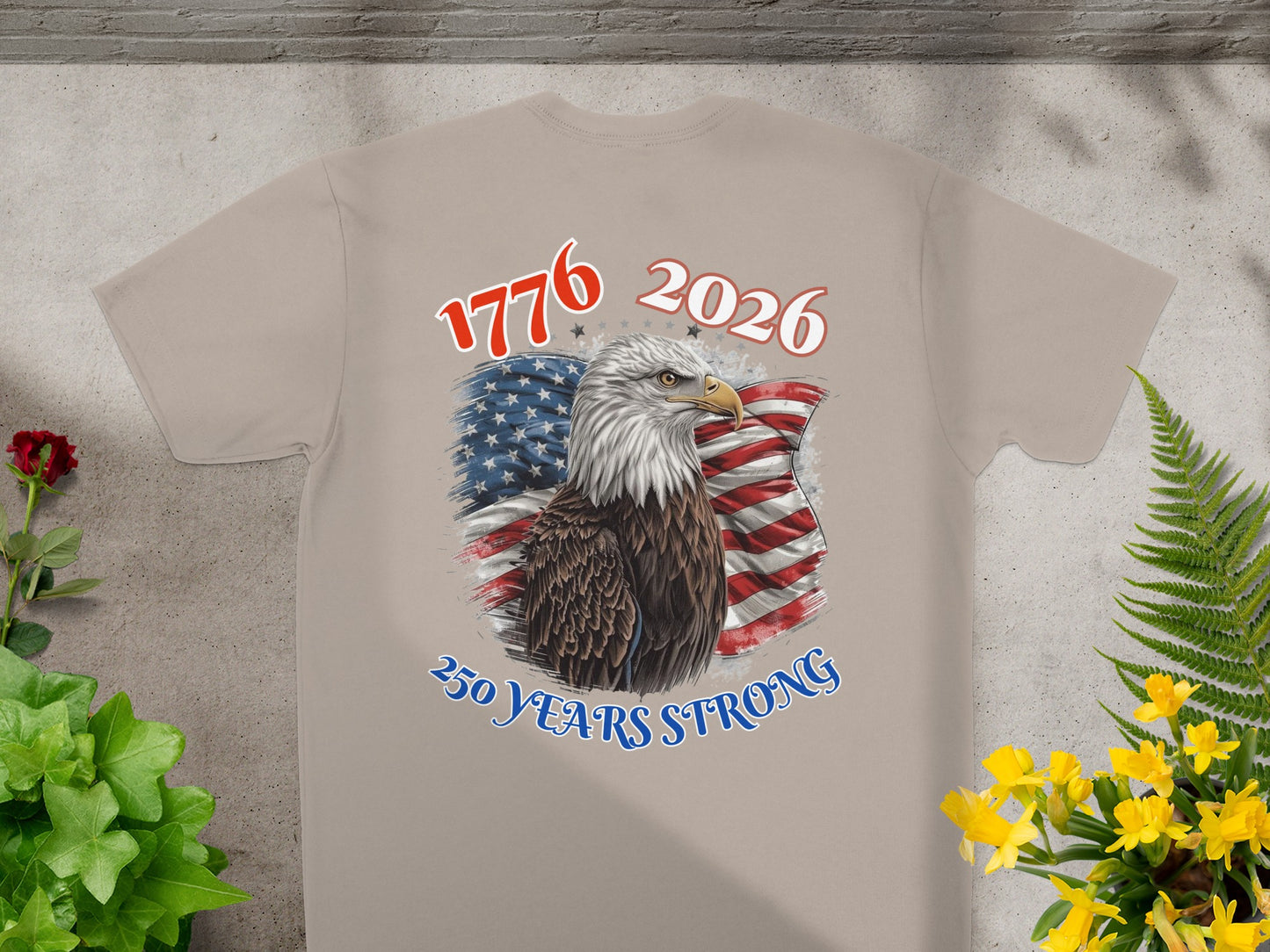 Eagle against American flag with "1776 2026 250 YEARS STRONG".