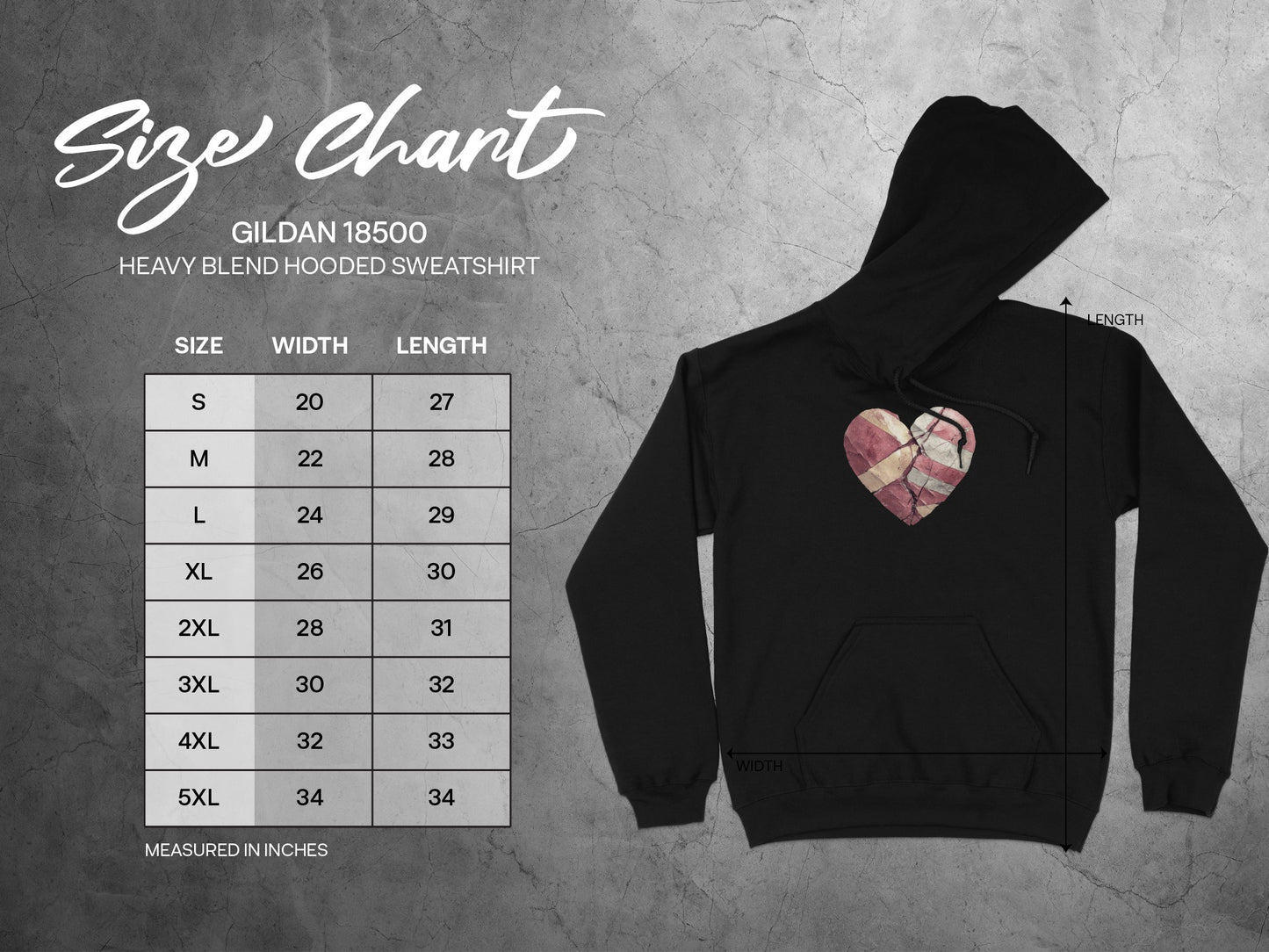 Cracked Heart Design Black Hooded Sweatshirt  Sizes S to 5XL