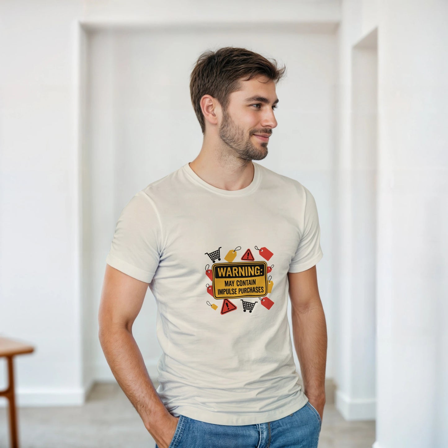 Warning May Contain Impulse Purchases heavyweight t-shirt mockup