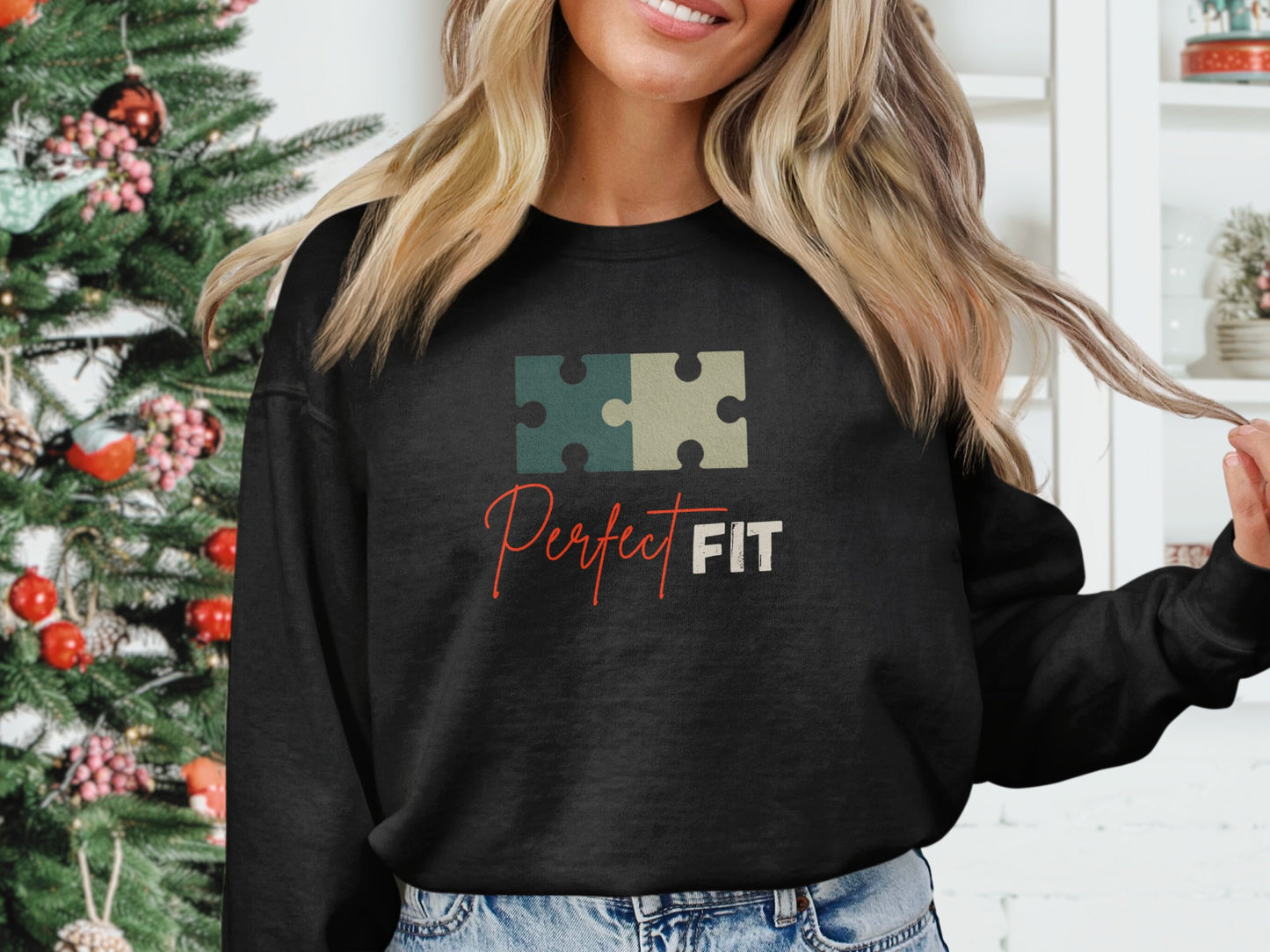 Perfect Fit Puzzle Piece Sweatshirt Christmas Holiday Look
